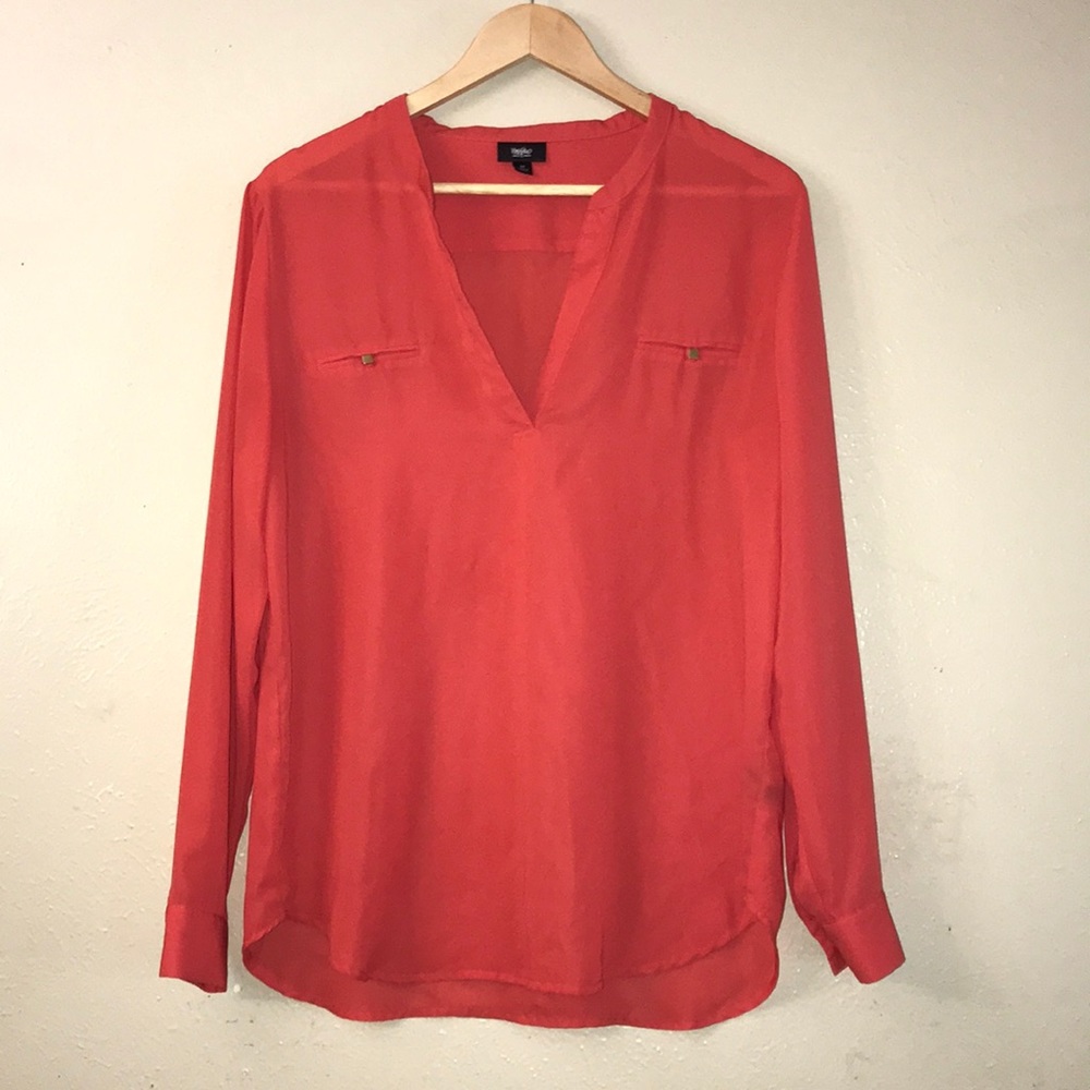 3/$20.Wassio, coral long sleeve shirt. Size 8 P.